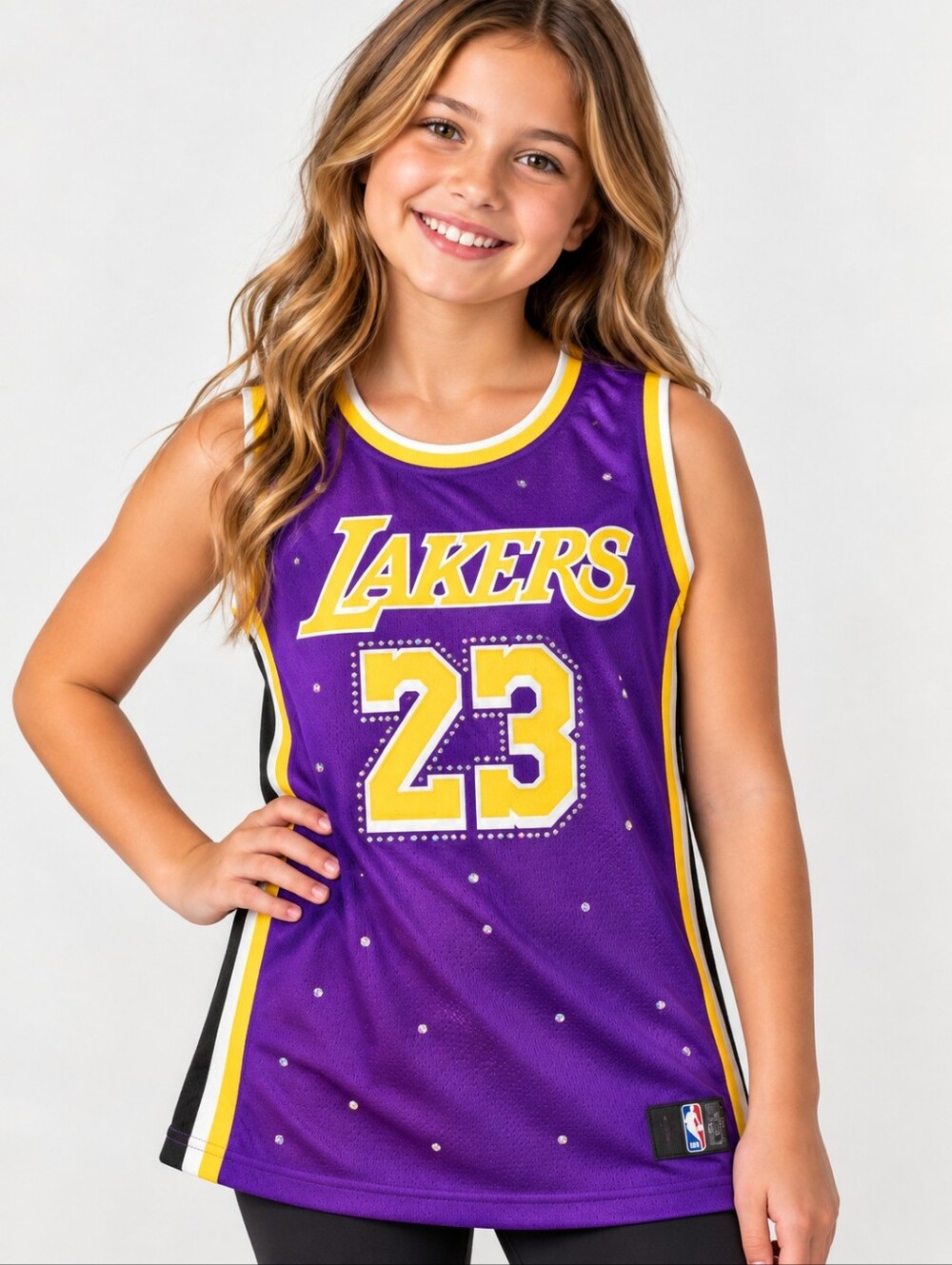 FANATICS Lakers #23 Youth XL Jersey Basketball BEDAZZLED Purple Yellow
